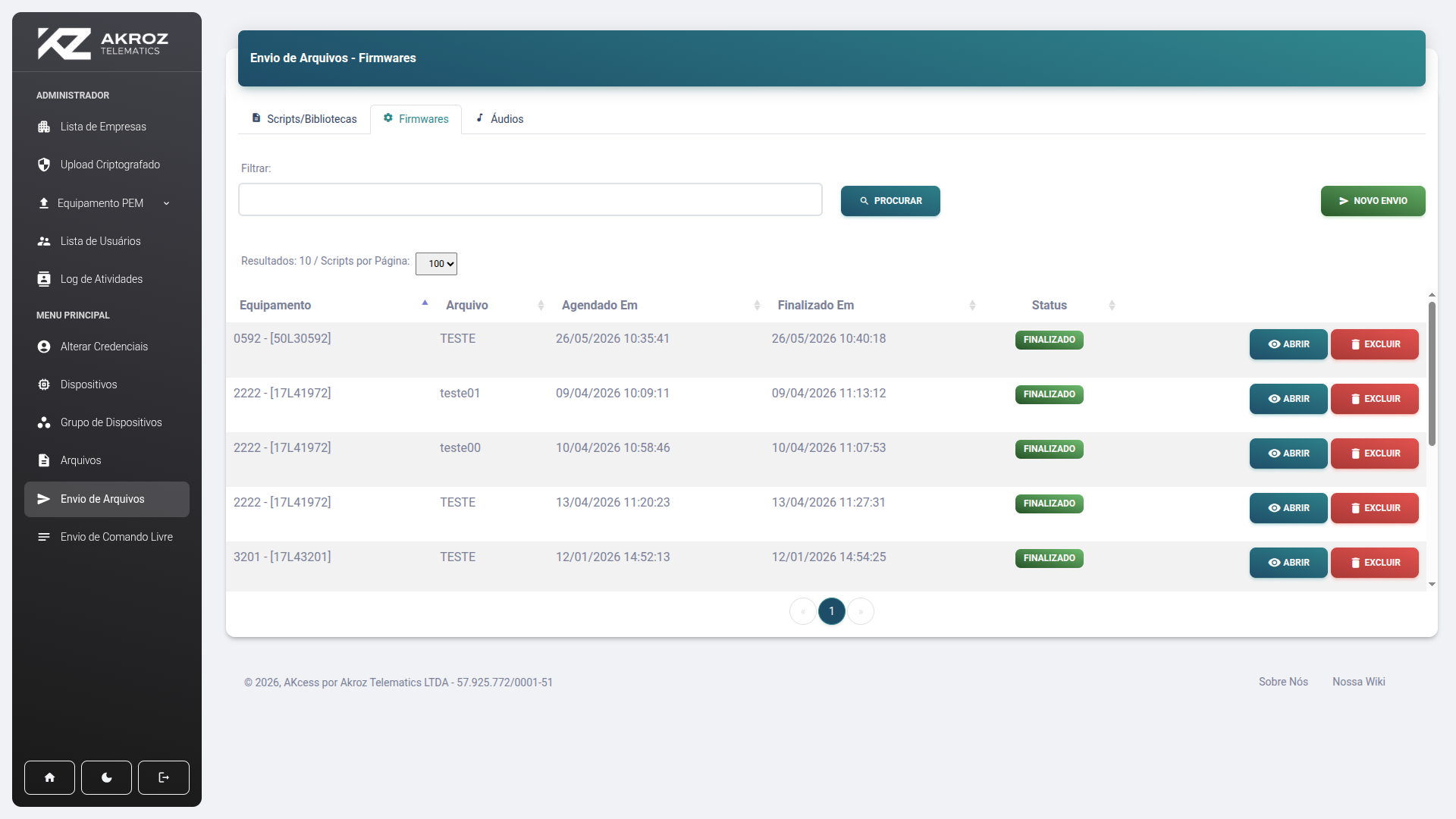 Controle de dispositivos na plataforma AKCESS